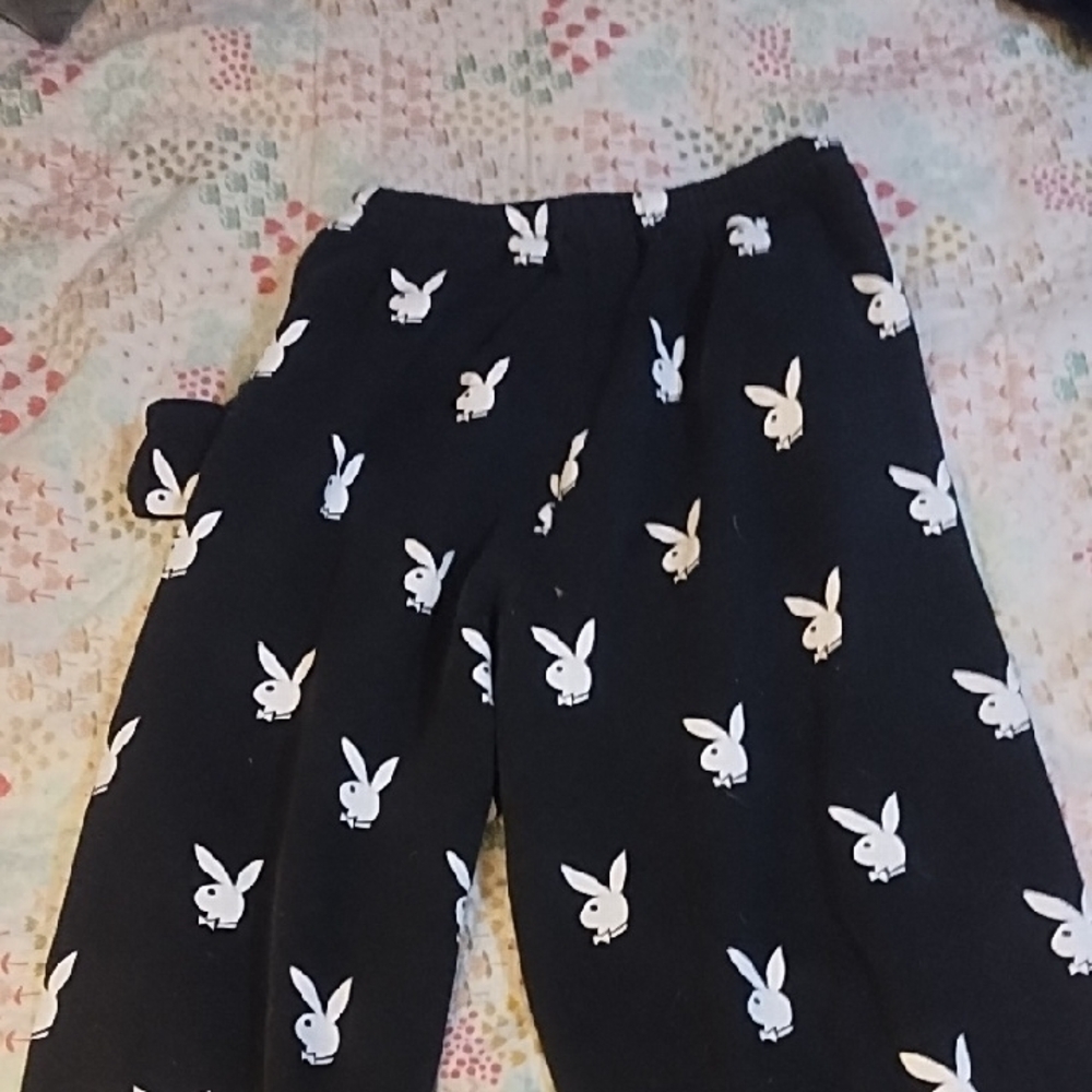 Black Pajama Pants with Bunny Print